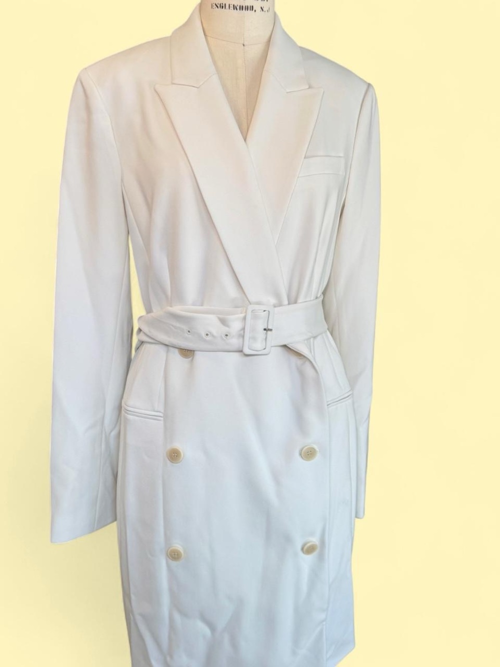 Classic White Double-Breasted Belted Blazer Dress